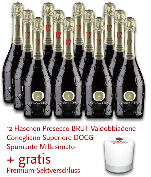 12er Set Prosecco "12" + Premium-Verschluss